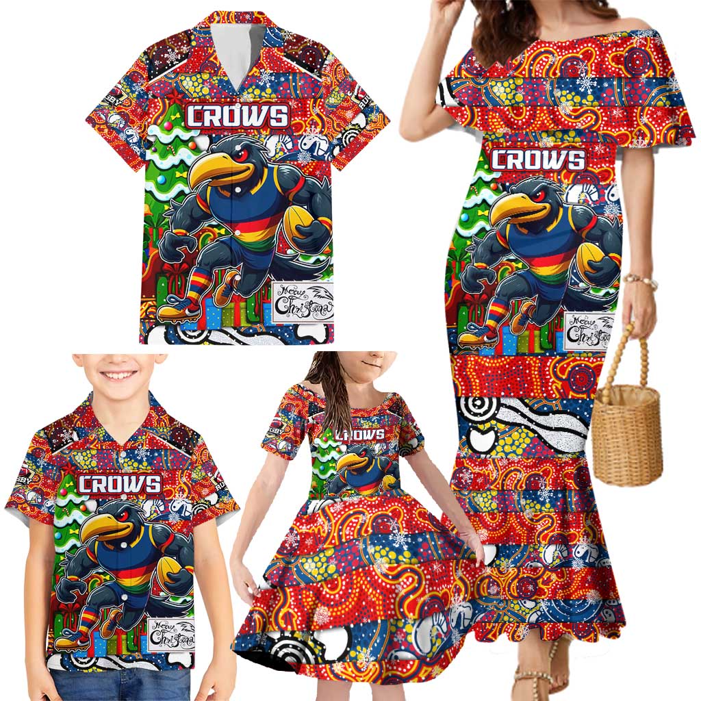 Custom Crows Rugby Merry Christmas Family Matching Mermaid Dress and Hawaiian Shirt Indigenous Australian Art