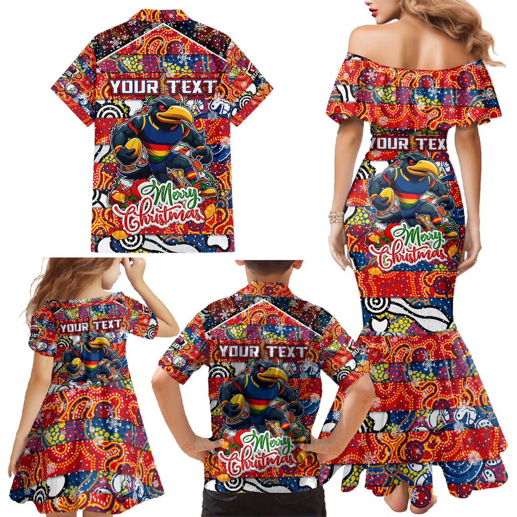Custom Crows Rugby Merry Christmas Family Matching Mermaid Dress and Hawaiian Shirt Indigenous Australian Art