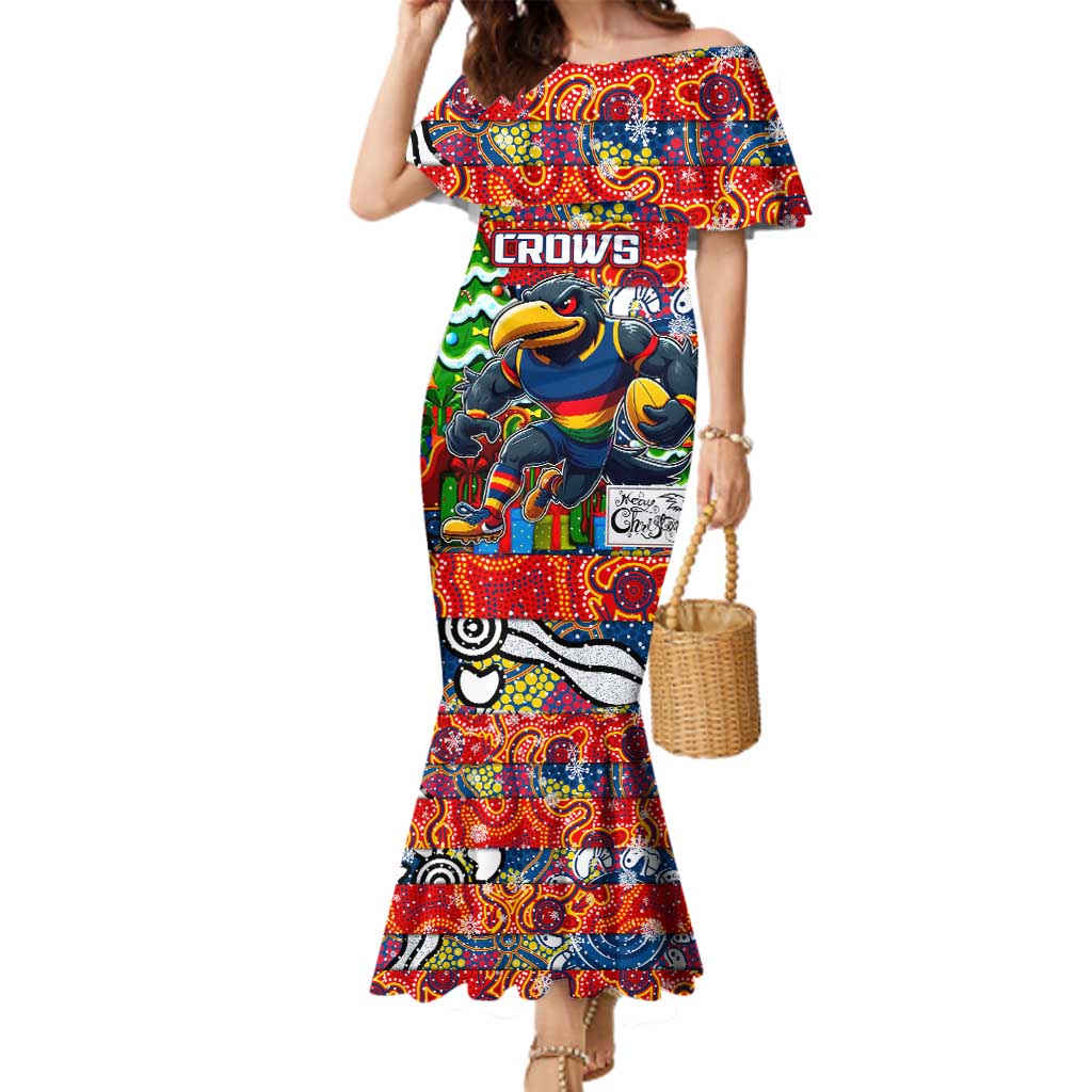 Custom Crows Rugby Merry Christmas Family Matching Mermaid Dress and Hawaiian Shirt Indigenous Australian Art