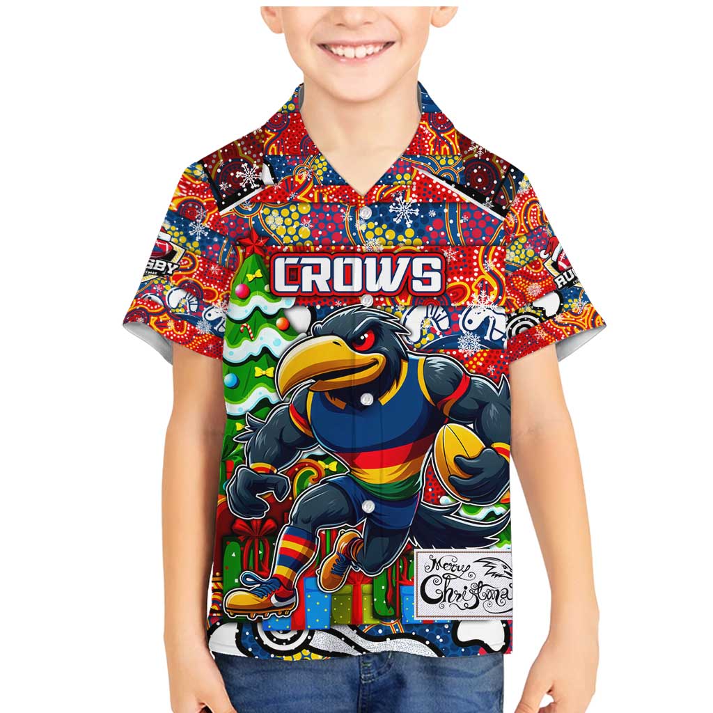 Custom Crows Rugby Merry Christmas Family Matching Mermaid Dress and Hawaiian Shirt Indigenous Australian Art