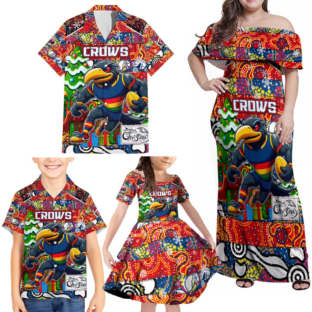 Custom Crows Rugby Merry Christmas Family Matching Off Shoulder Maxi Dress and Hawaiian Shirt Indigenous Australian Art