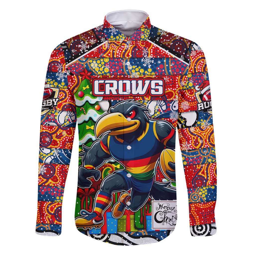 Custom Crows Rugby Merry Christmas Family Matching Off Shoulder Maxi Dress and Hawaiian Shirt Indigenous Australian Art