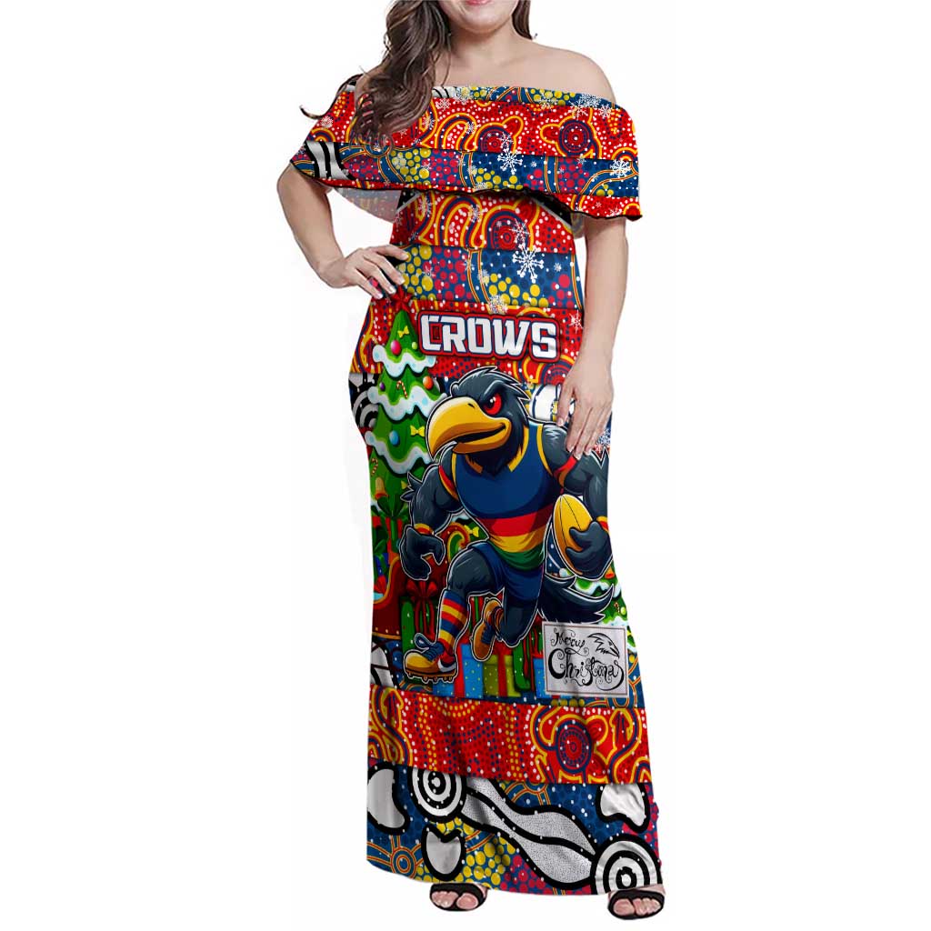 Custom Crows Rugby Merry Christmas Family Matching Off Shoulder Maxi Dress and Hawaiian Shirt Indigenous Australian Art