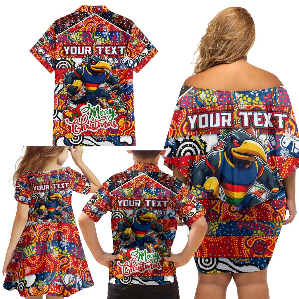 Custom Crows Rugby Merry Christmas Family Matching Off Shoulder Short Dress and Hawaiian Shirt Indigenous Australian Art