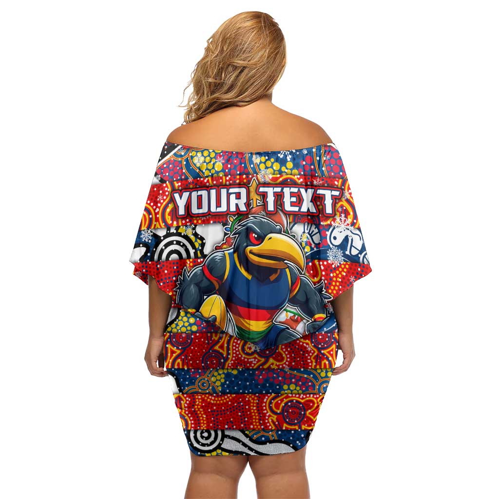 Custom Crows Rugby Merry Christmas Family Matching Off Shoulder Short Dress and Hawaiian Shirt Indigenous Australian Art