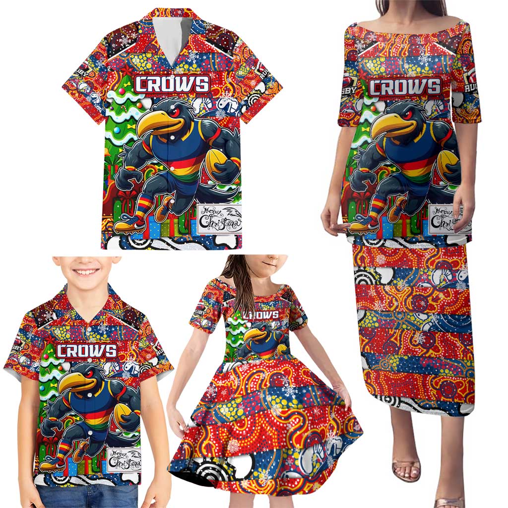 Custom Crows Rugby Merry Christmas Family Matching Puletasi and Hawaiian Shirt Indigenous Australian Art