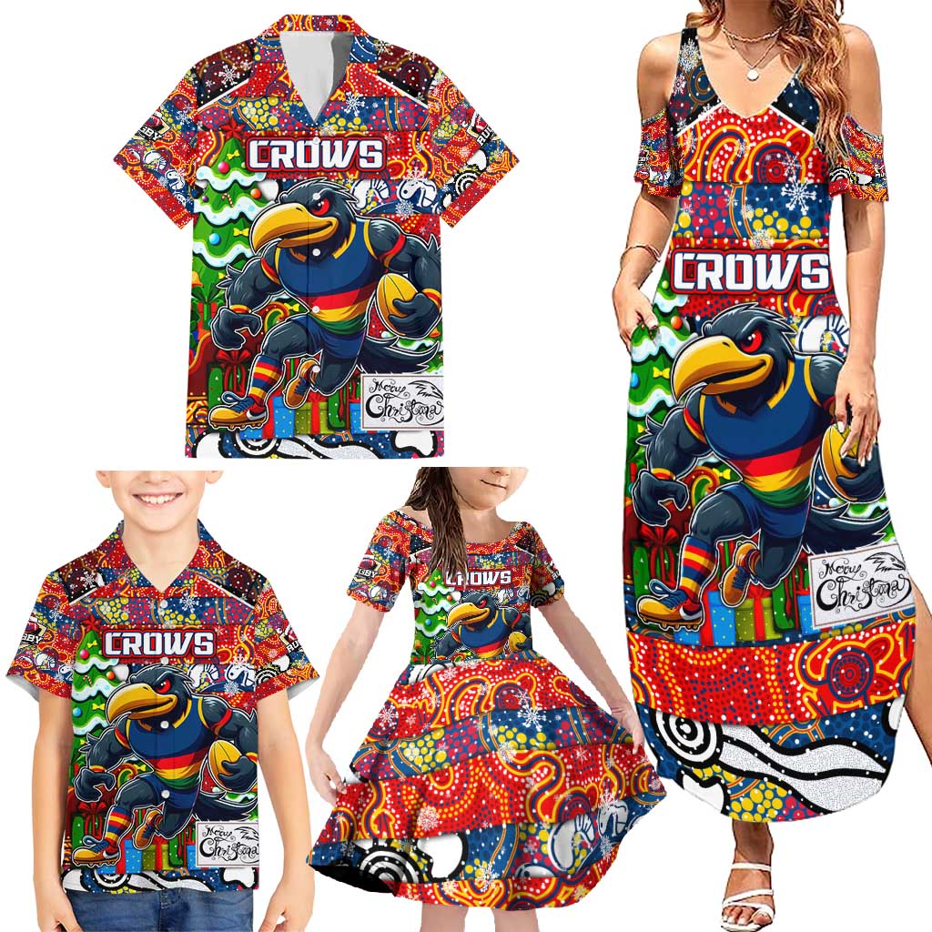 Custom Crows Rugby Merry Christmas Family Matching Summer Maxi Dress and Hawaiian Shirt Indigenous Australian Art