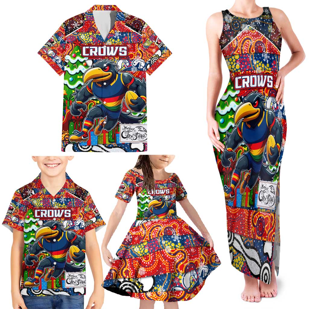 Custom Crows Rugby Merry Christmas Family Matching Tank Maxi Dress and Hawaiian Shirt Indigenous Australian Art