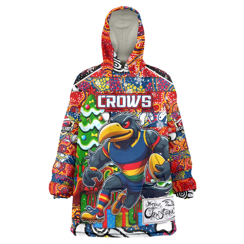 Custom Crows Football Merry Christmas Wearable Blanket Hoodie Indigenous Australian Art - Vibe Hoodie Shop