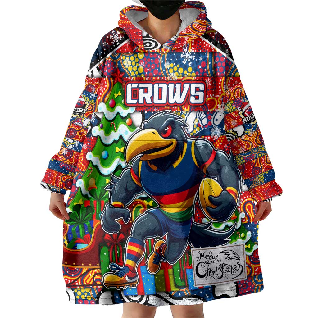 Custom Crows Football Merry Christmas Wearable Blanket Hoodie Indigenous Australian Art - Vibe Hoodie Shop