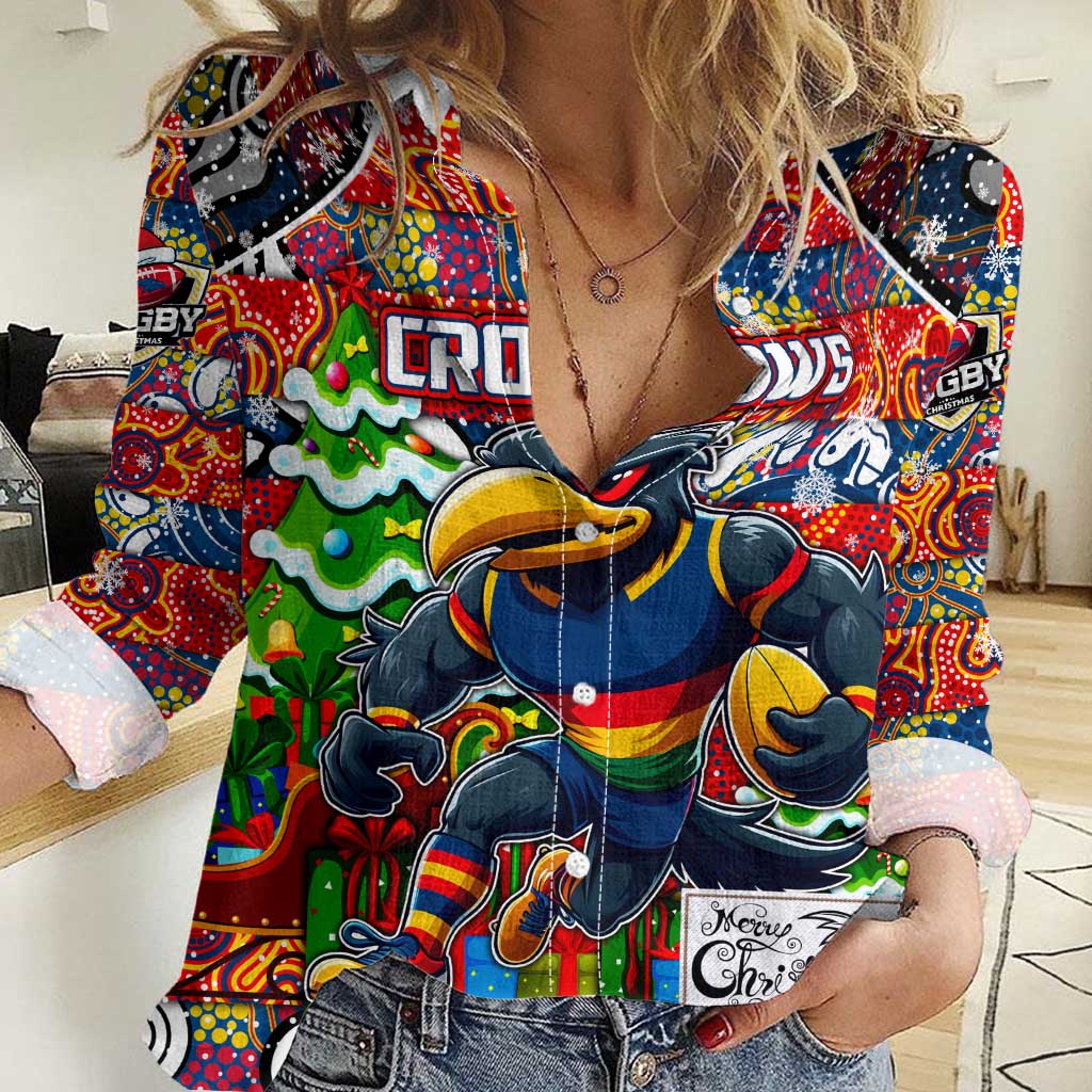 Custom Crows Football Merry Christmas Women Casual Shirt Indigenous Australian Art - Vibe Hoodie Shop