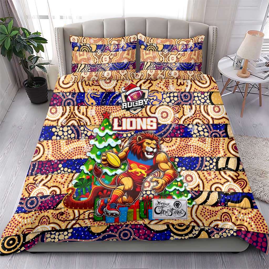 Lions Football Merry Christmas Bedding Set Indigenous Australian Art - Vibe Hoodie Shop