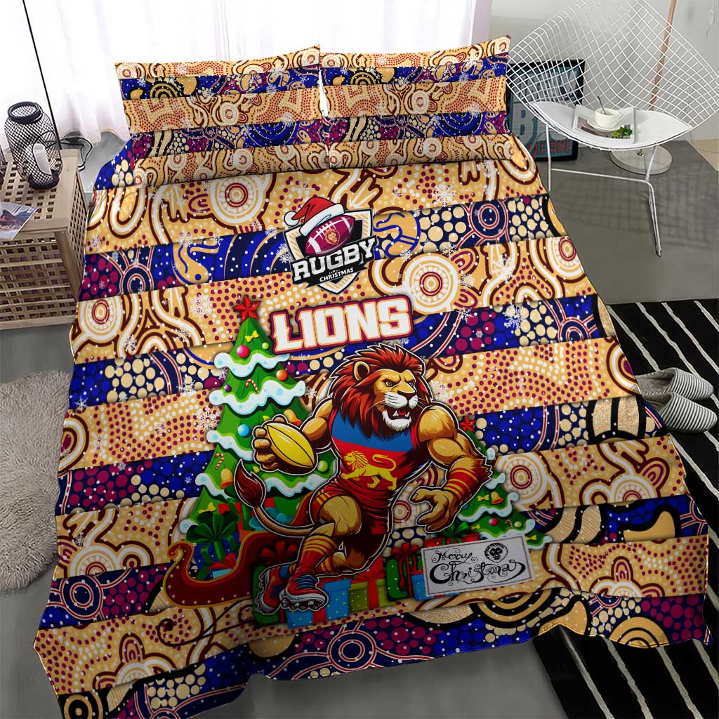 Lions Football Merry Christmas Bedding Set Indigenous Australian Art - Vibe Hoodie Shop
