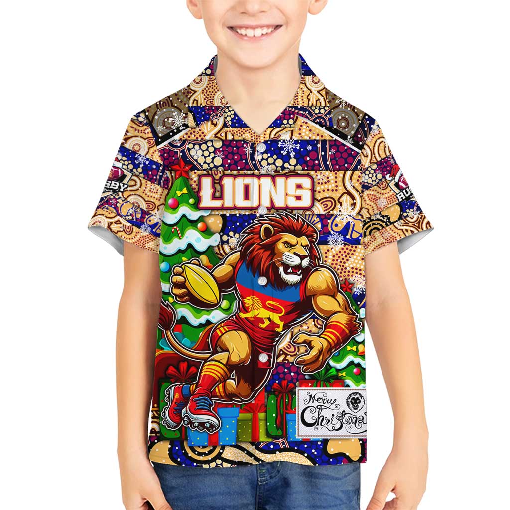 Custom Lions Rugby Merry Christmas Family Matching Long Sleeve Bodycon Dress and Hawaiian Shirt Indigenous Australian Art