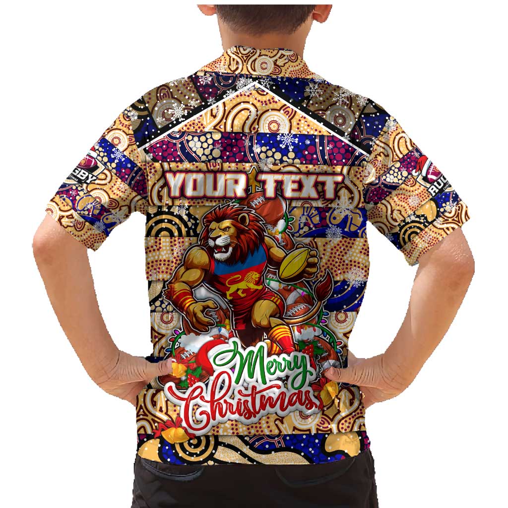 Custom Lions Rugby Merry Christmas Family Matching Mermaid Dress and Hawaiian Shirt Indigenous Australian Art