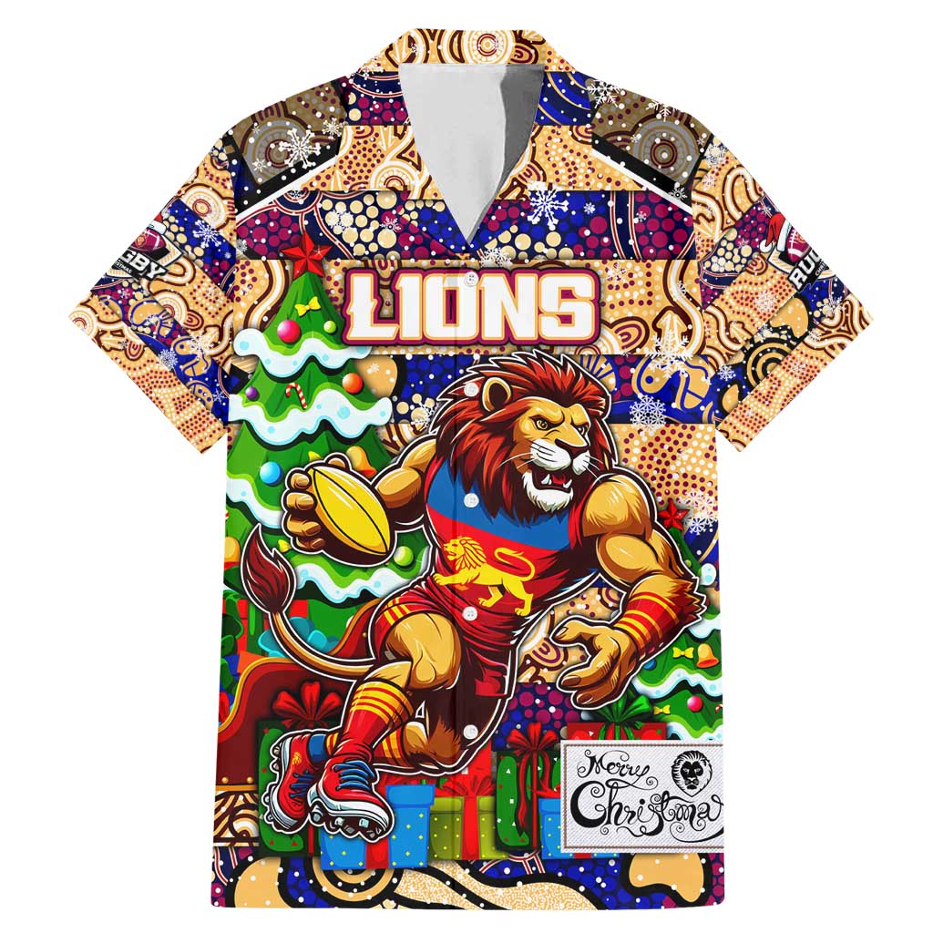 Custom Lions Rugby Merry Christmas Family Matching Mermaid Dress and Hawaiian Shirt Indigenous Australian Art