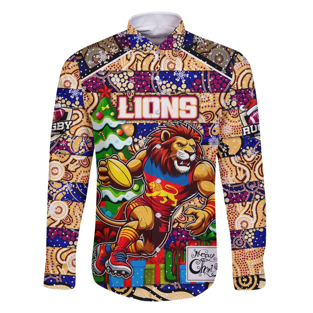 Custom Lions Rugby Merry Christmas Family Matching Mermaid Dress and Hawaiian Shirt Indigenous Australian Art