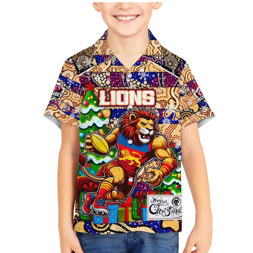 Custom Lions Rugby Merry Christmas Family Matching Mermaid Dress and Hawaiian Shirt Indigenous Australian Art