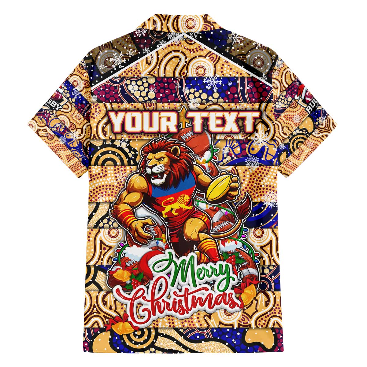 Custom Lions Rugby Merry Christmas Family Matching Off The Shoulder Long Sleeve Dress and Hawaiian Shirt Indigenous Australian Art