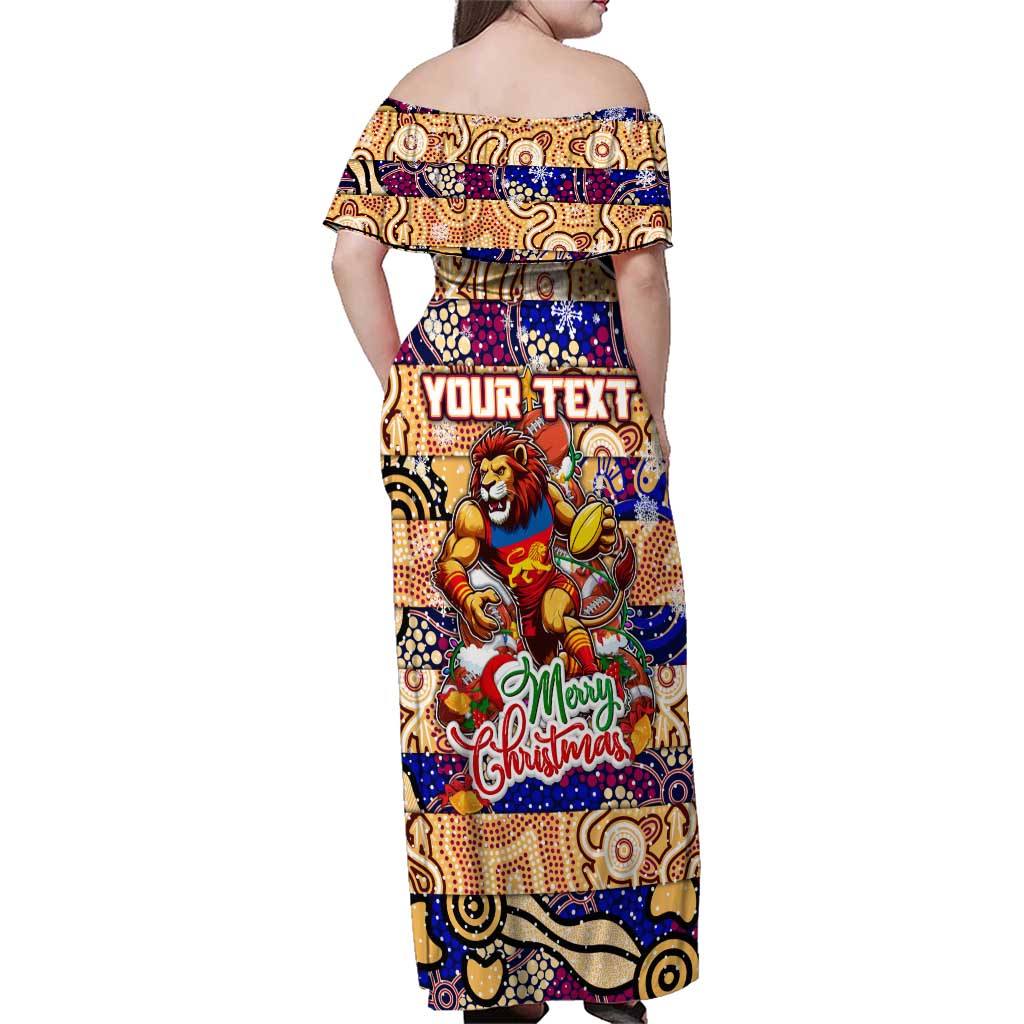Custom Lions Rugby Merry Christmas Family Matching Off Shoulder Maxi Dress and Hawaiian Shirt Indigenous Australian Art