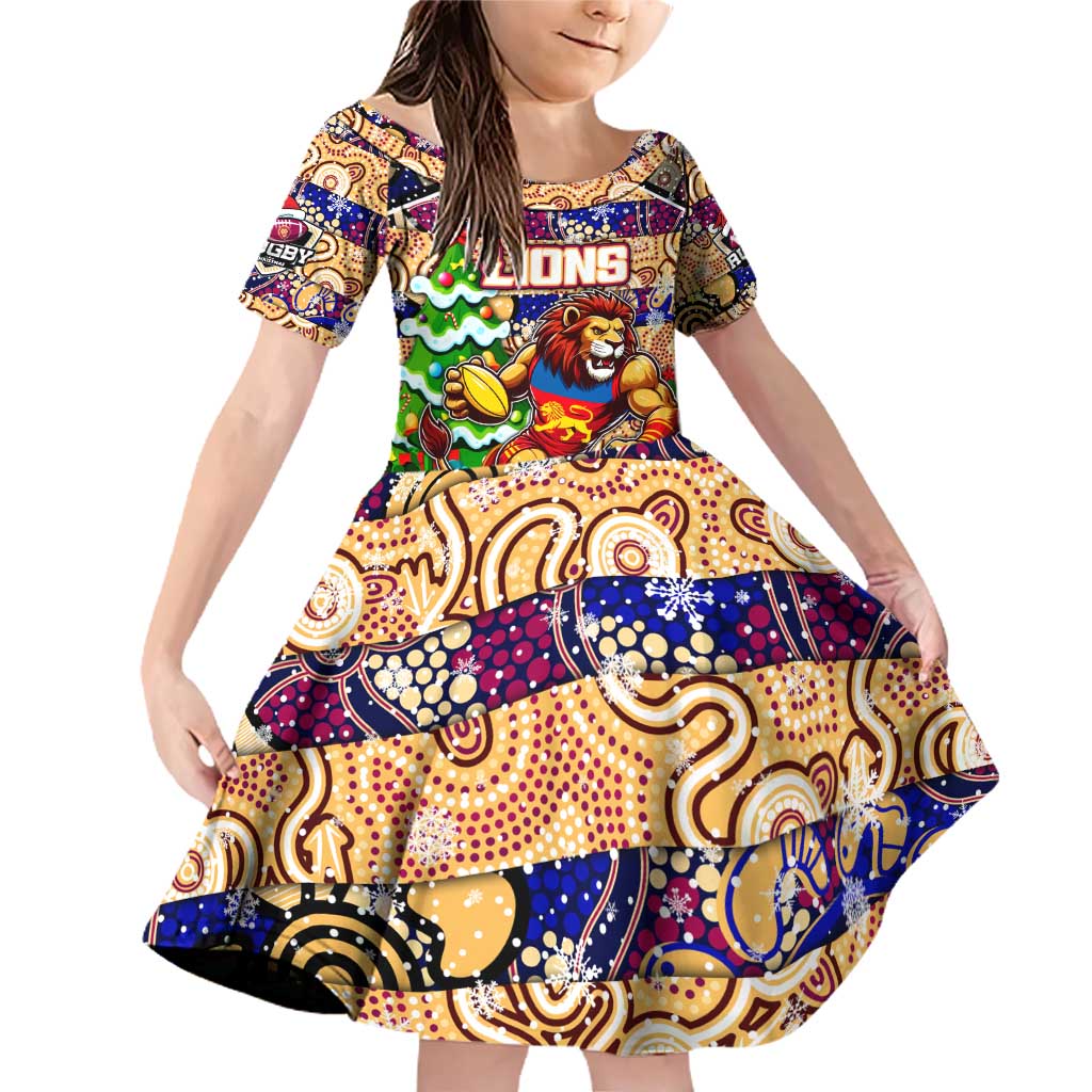 Custom Lions Rugby Merry Christmas Family Matching Off Shoulder Short Dress and Hawaiian Shirt Indigenous Australian Art