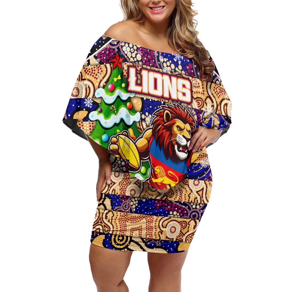 Custom Lions Rugby Merry Christmas Family Matching Off Shoulder Short Dress and Hawaiian Shirt Indigenous Australian Art