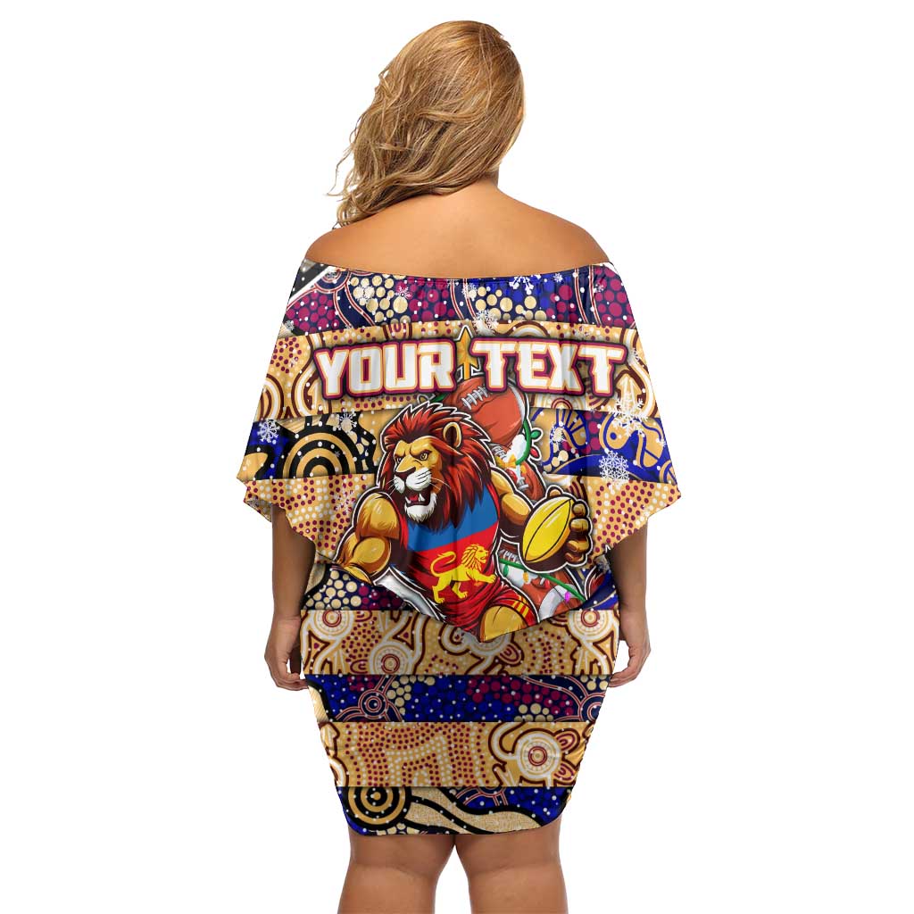 Custom Lions Rugby Merry Christmas Family Matching Off Shoulder Short Dress and Hawaiian Shirt Indigenous Australian Art