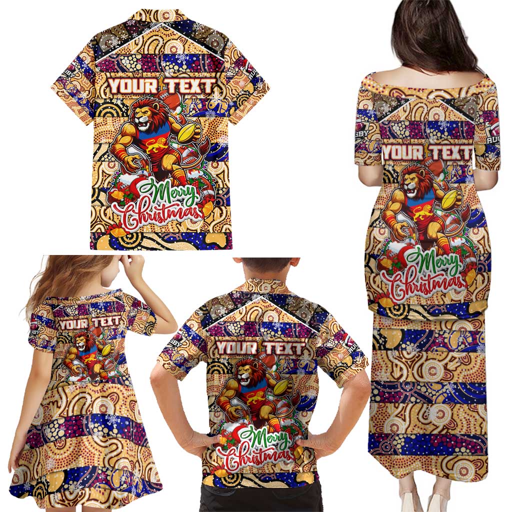 Custom Lions Rugby Merry Christmas Family Matching Puletasi and Hawaiian Shirt Indigenous Australian Art