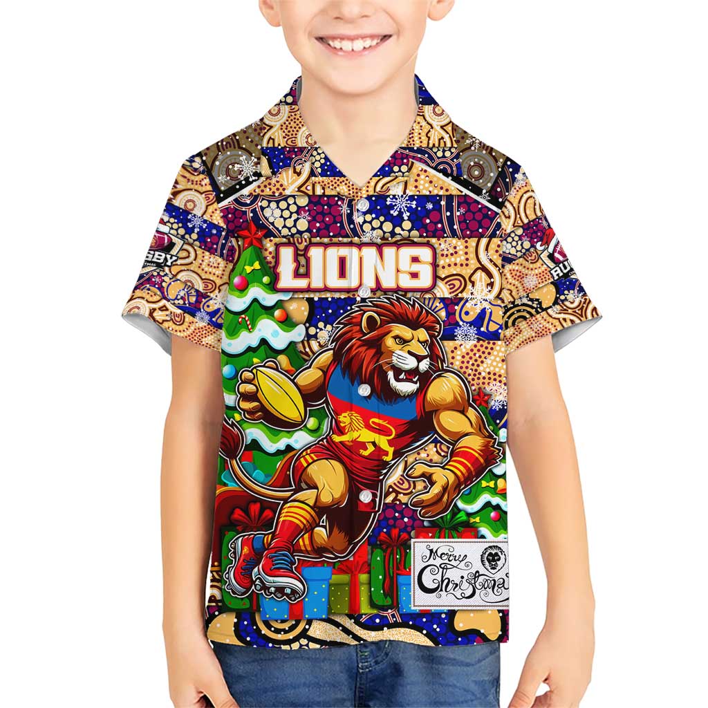 Custom Lions Rugby Merry Christmas Family Matching Short Sleeve Bodycon Dress and Hawaiian Shirt Indigenous Australian Art