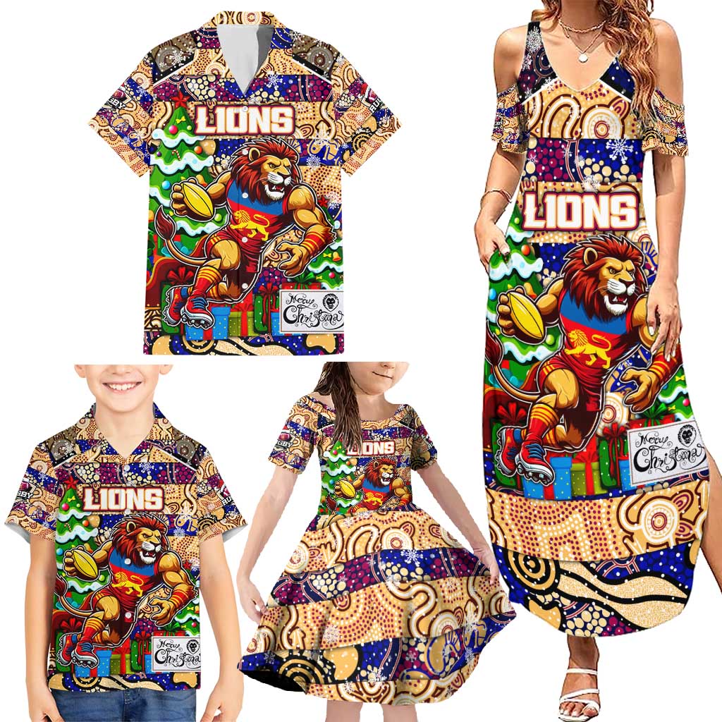 Custom Lions Rugby Merry Christmas Family Matching Summer Maxi Dress and Hawaiian Shirt Indigenous Australian Art
