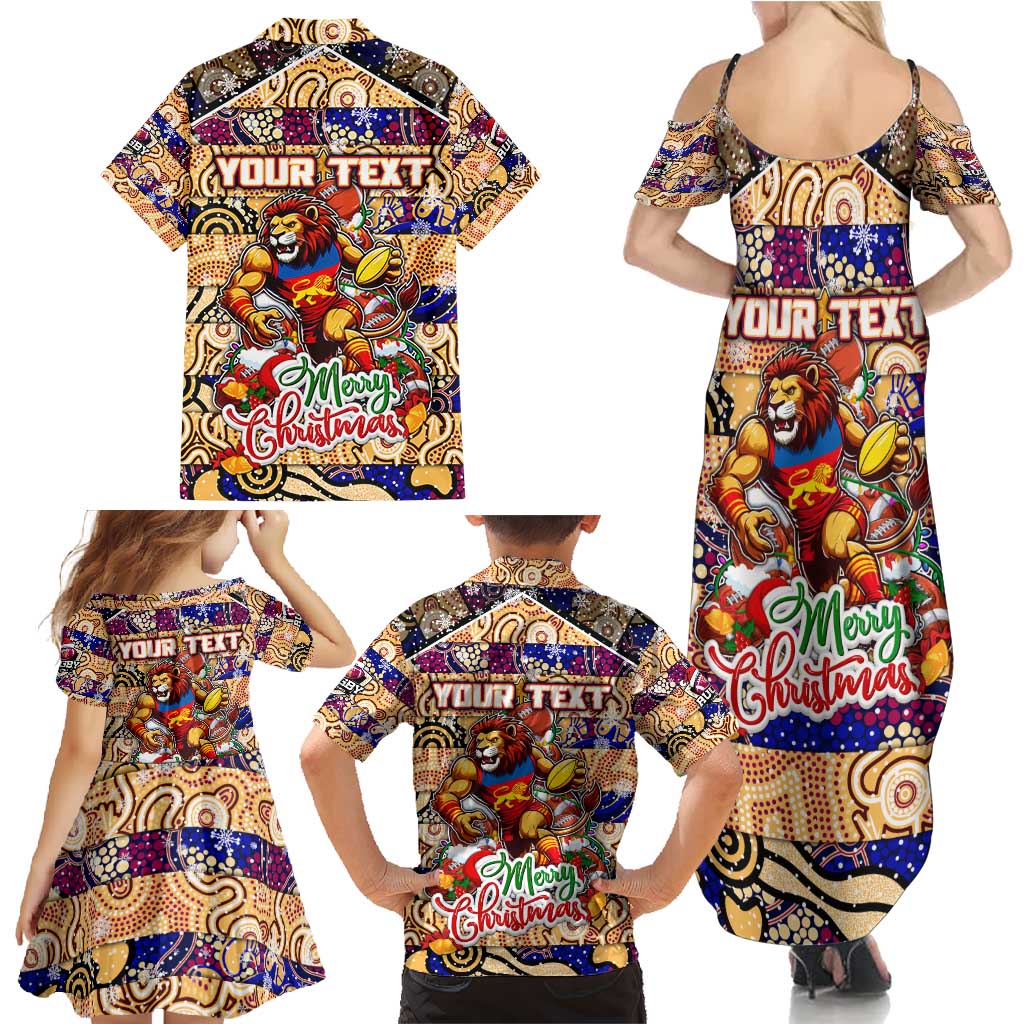 Custom Lions Rugby Merry Christmas Family Matching Summer Maxi Dress and Hawaiian Shirt Indigenous Australian Art