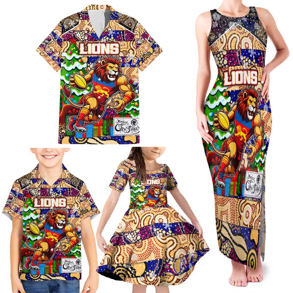 Custom Lions Rugby Merry Christmas Family Matching Tank Maxi Dress and Hawaiian Shirt Indigenous Australian Art