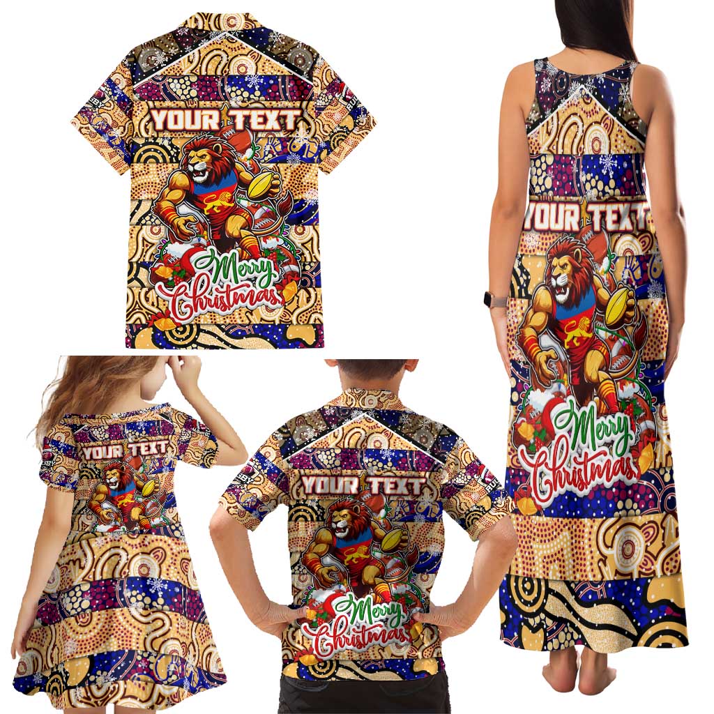Custom Lions Rugby Merry Christmas Family Matching Tank Maxi Dress and Hawaiian Shirt Indigenous Australian Art