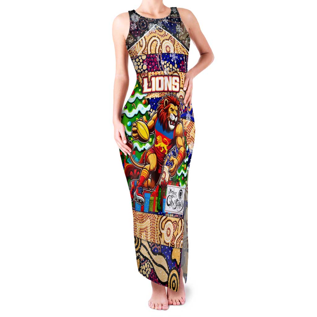 Custom Lions Rugby Merry Christmas Family Matching Tank Maxi Dress and Hawaiian Shirt Indigenous Australian Art