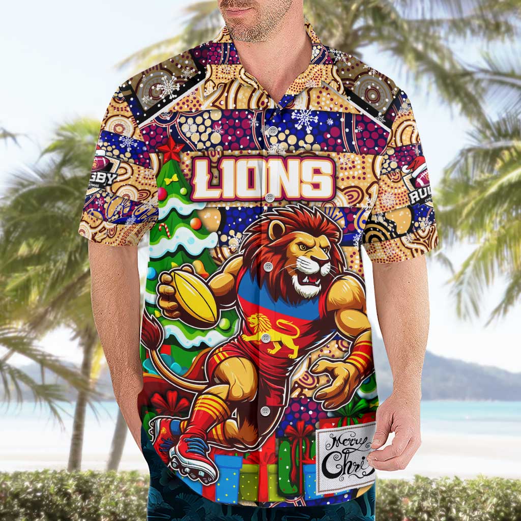 Custom Lions Football Merry Christmas Hawaiian Shirt Indigenous Australian Art - Vibe Hoodie Shop