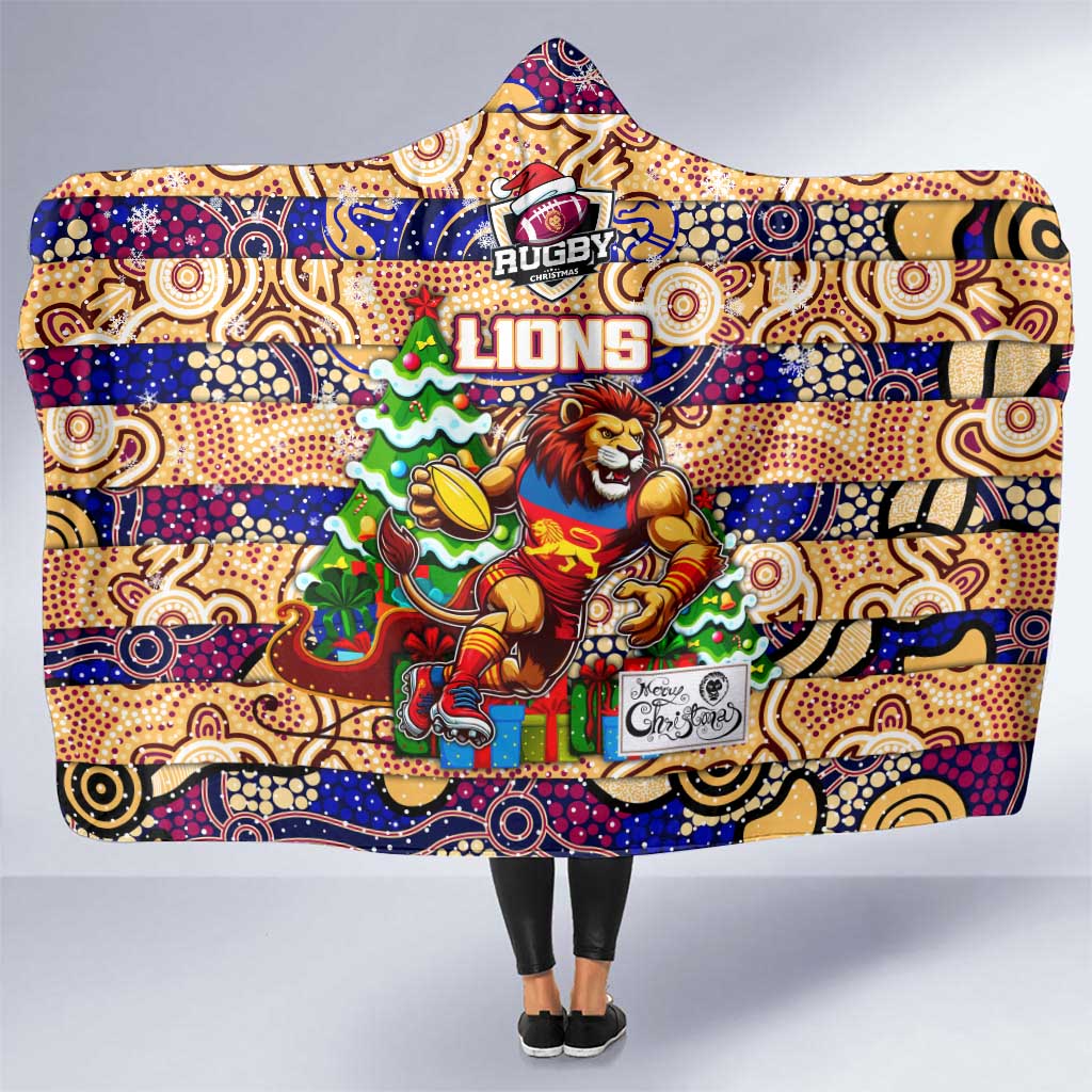 Lions Football Merry Christmas Hooded Blanket Indigenous Australian Art