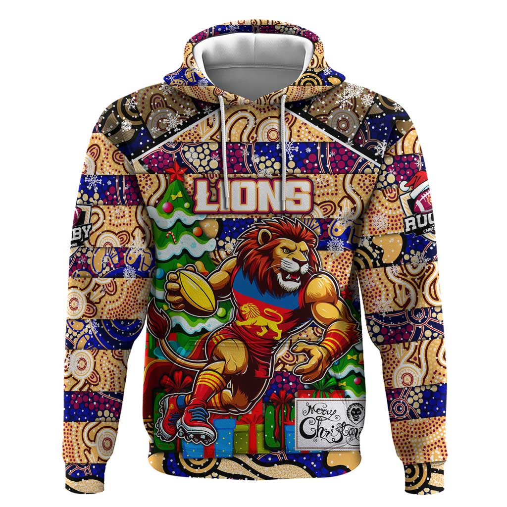 Custom Lions Football Merry Christmas Hoodie Indigenous Australian Art - Vibe Hoodie Shop