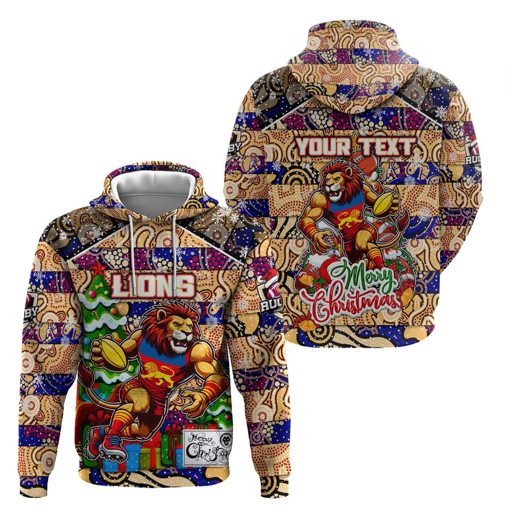 Custom Lions Football Merry Christmas Hoodie Indigenous Australian Art - Vibe Hoodie Shop