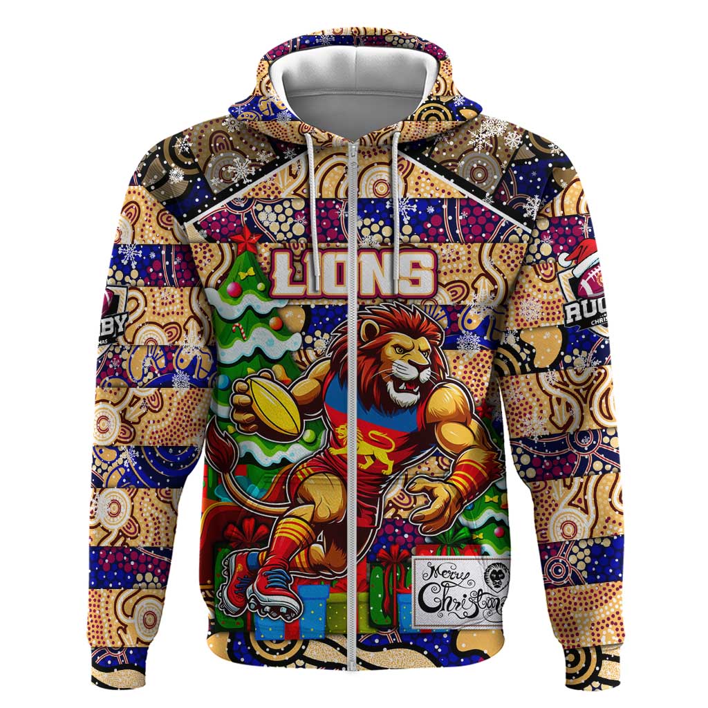 Custom Lions Football Merry Christmas Hoodie Indigenous Australian Art - Vibe Hoodie Shop