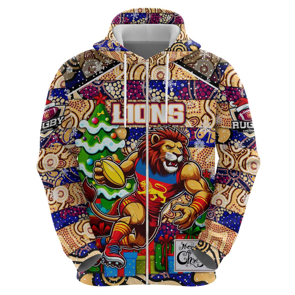 Custom Lions Football Merry Christmas Hoodie Indigenous Australian Art - Vibe Hoodie Shop