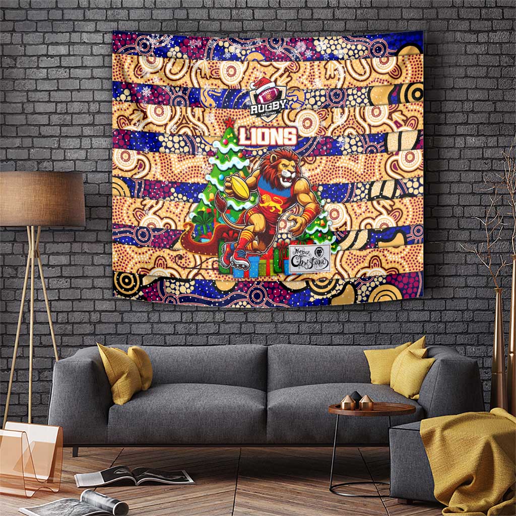 Lions Football Merry Christmas Tapestry Indigenous Australian Art - Vibe Hoodie Shop