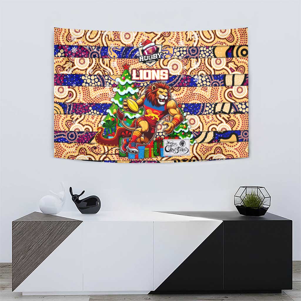 Lions Football Merry Christmas Tapestry Indigenous Australian Art - Vibe Hoodie Shop