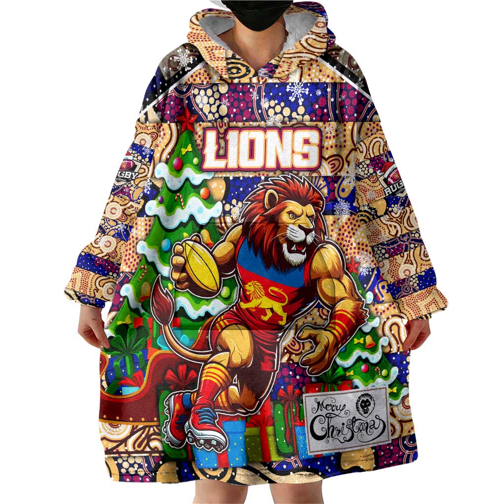 Custom Lions Football Merry Christmas Wearable Blanket Hoodie Indigenous Australian Art - Vibe Hoodie Shop