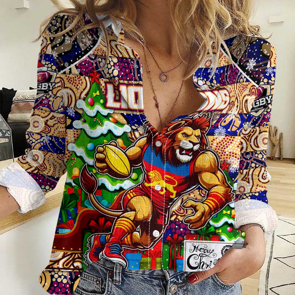 Custom Lions Football Merry Christmas Women Casual Shirt Indigenous Australian Art - Vibe Hoodie Shop