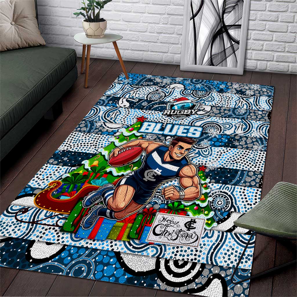 Blues Football Merry Christmas Area Rug Indigenous Australian Art - Vibe Hoodie Shop