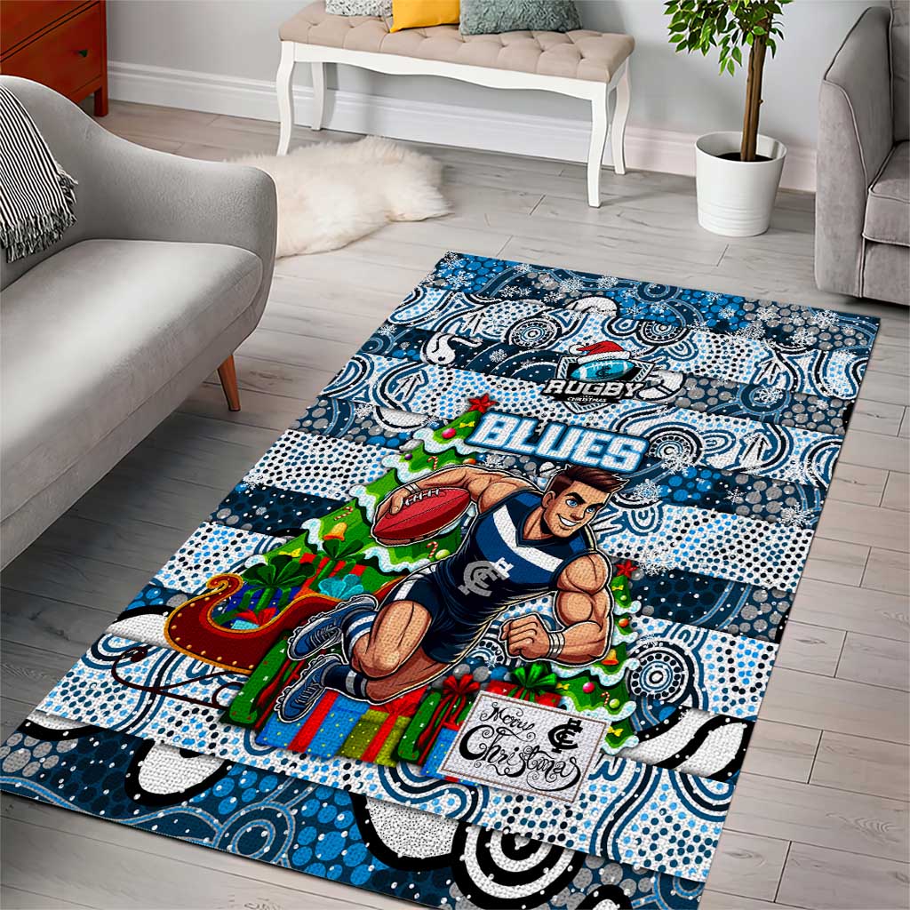 Blues Football Merry Christmas Area Rug Indigenous Australian Art - Vibe Hoodie Shop