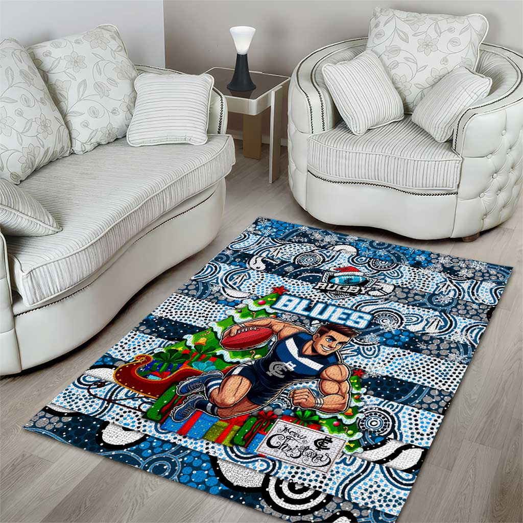 Blues Football Merry Christmas Area Rug Indigenous Australian Art - Vibe Hoodie Shop