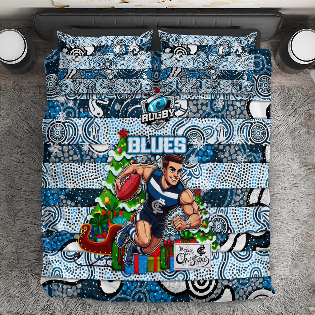Blues Football Merry Christmas Bedding Set Indigenous Australian Art - Vibe Hoodie Shop