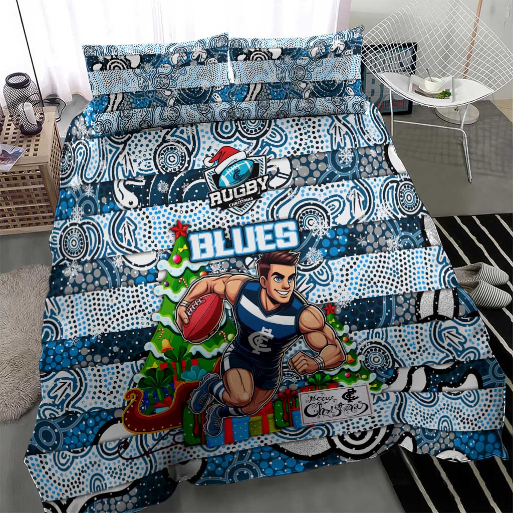 Blues Football Merry Christmas Bedding Set Indigenous Australian Art - Vibe Hoodie Shop