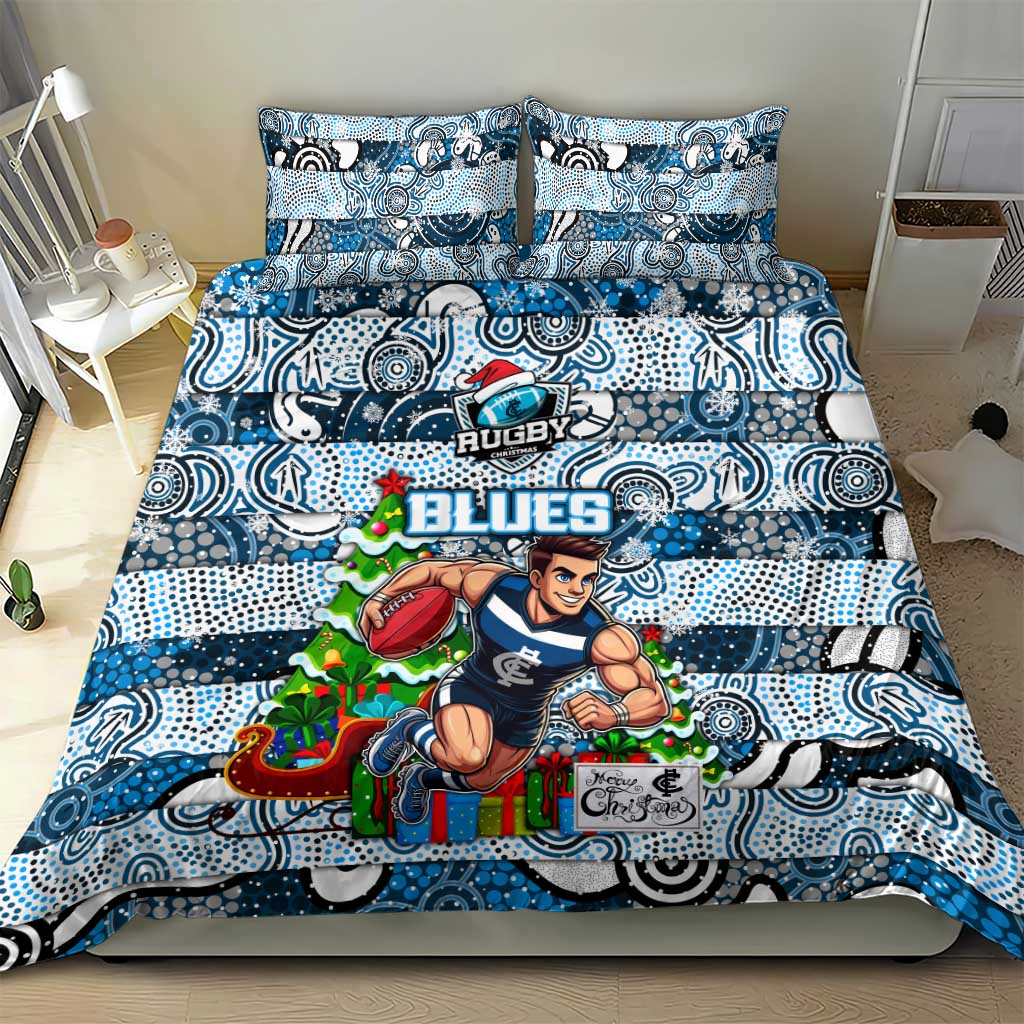 Blues Football Merry Christmas Bedding Set Indigenous Australian Art - Vibe Hoodie Shop